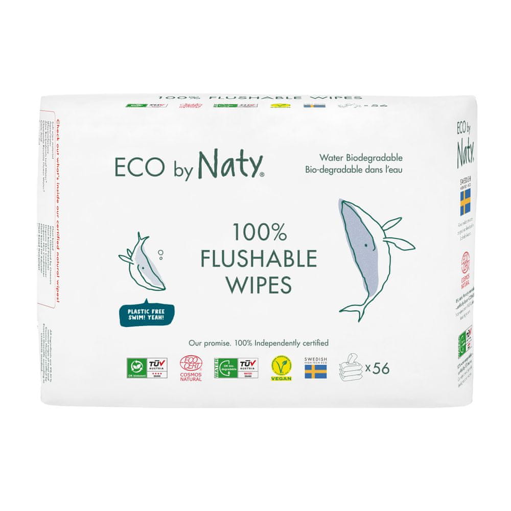 ECO by Naty ECO vlhčené obrúsky Naty bez vône - splachovateľné - výhodné balenie (3 x 56 ks)